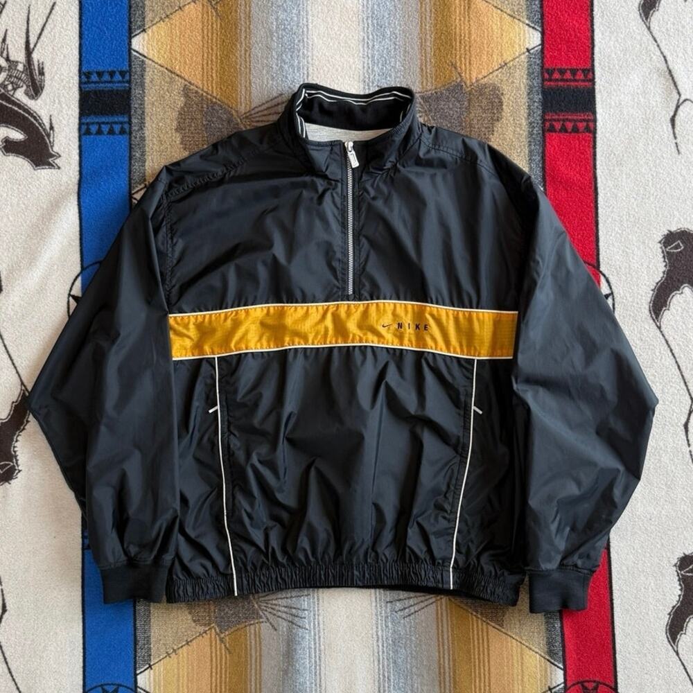 Vintage 90s Men’s Nike Pullover 1/4 Zip Windbreaker Size XL Black Yellow
